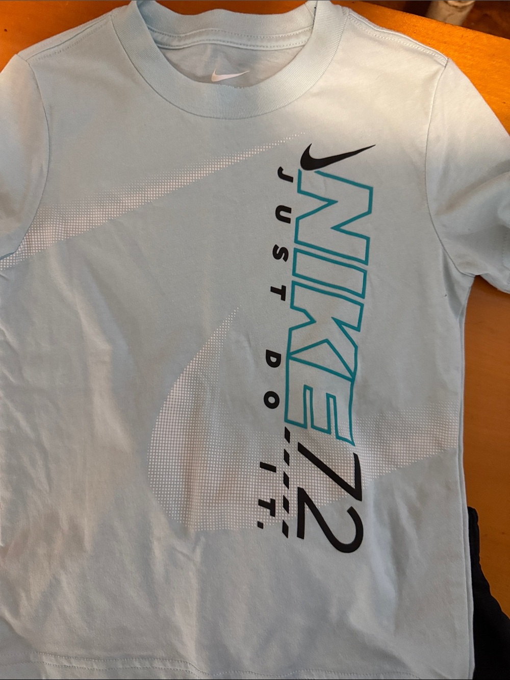 Nike Light Blue Graphic Tee with Black Athletic Shorts - Picture 2 of 4